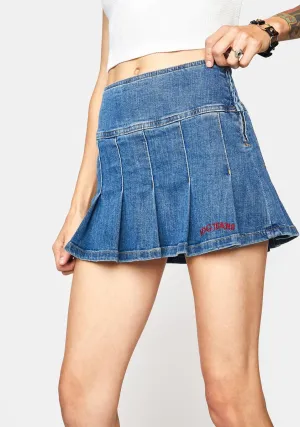 Denim Pleated Mini Skirt