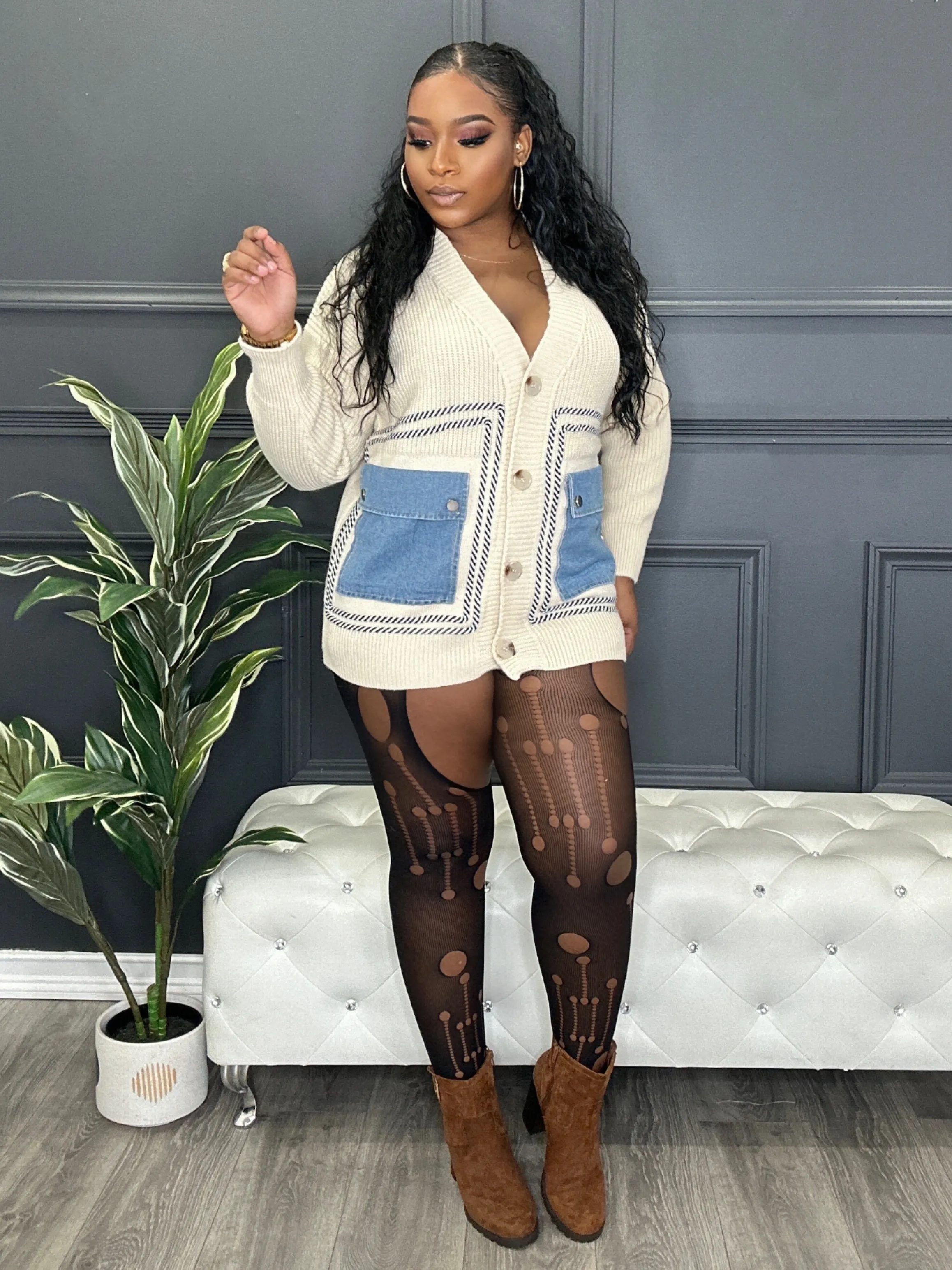Denim Pockets| Knitted Cardigan