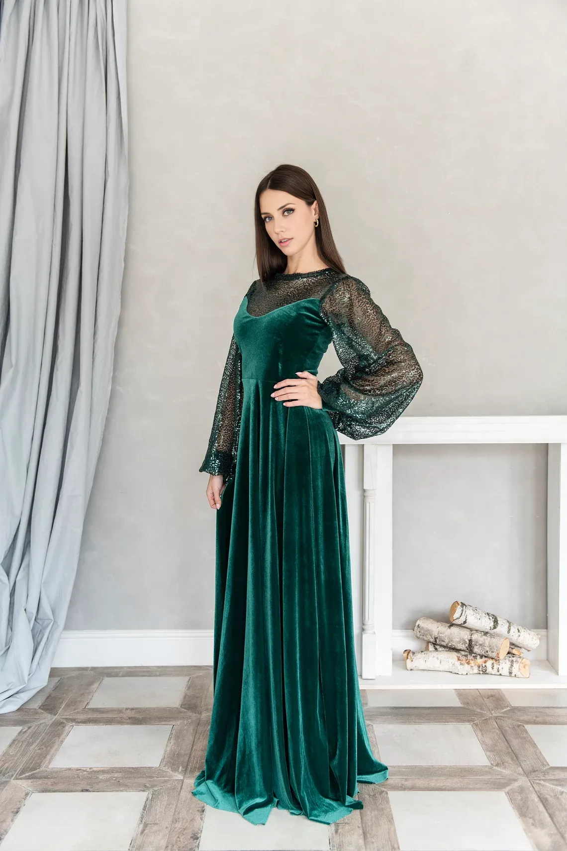 Elegant Prom Velvet Emerald Cocktail Dress Formal Gown Mother of the Bride Dress Sparkle Bridesmaid Dress