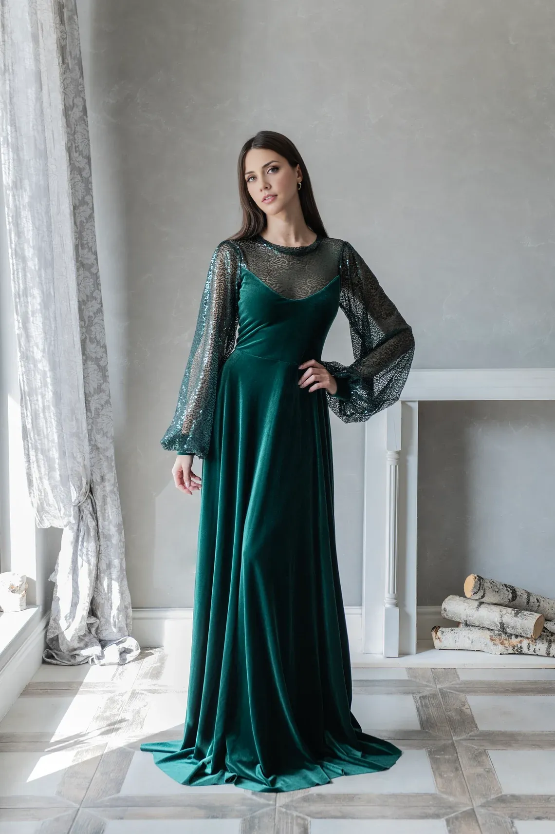 Elegant Prom Velvet Emerald Cocktail Dress Formal Gown Mother of the Bride Dress Sparkle Bridesmaid Dress