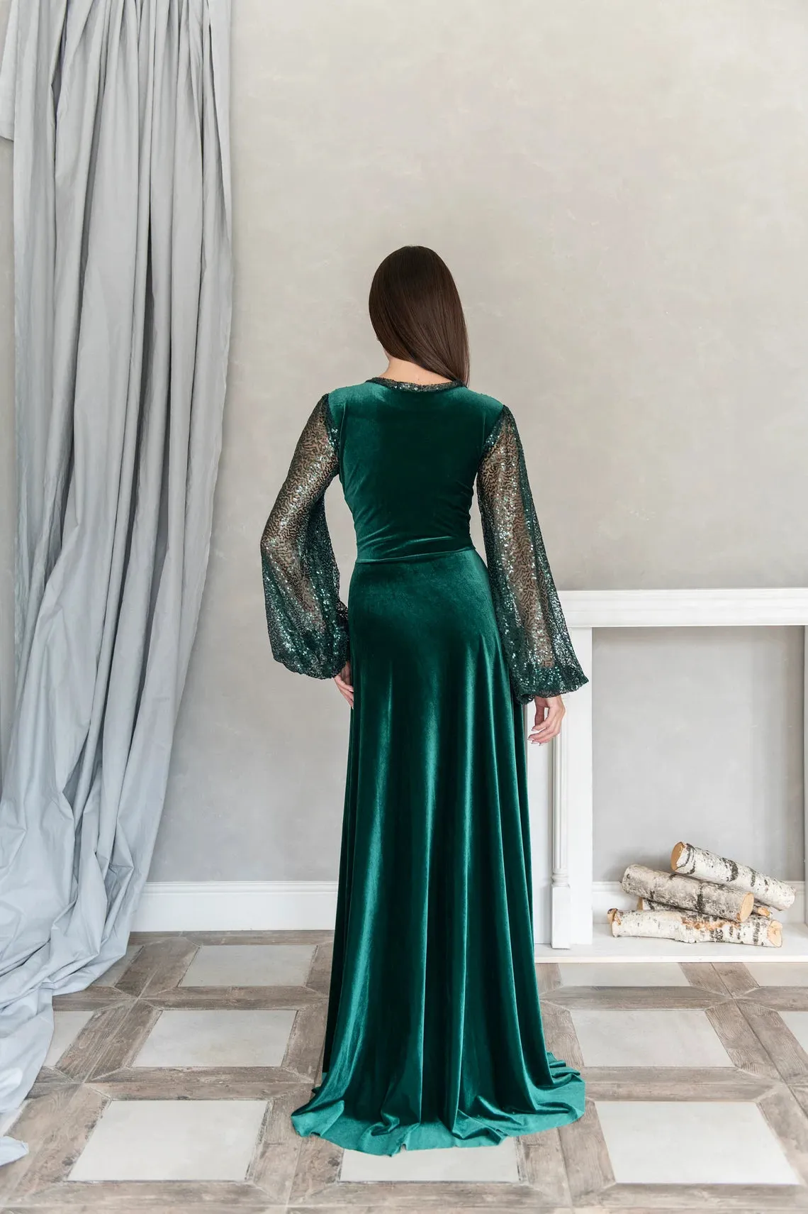 Elegant Prom Velvet Emerald Cocktail Dress Formal Gown Mother of the Bride Dress Sparkle Bridesmaid Dress
