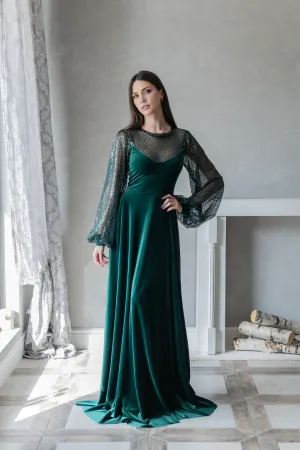 Elegant Prom Velvet Emerald Cocktail Dress Formal Gown Mother of the Bride Dress Sparkle Bridesmaid Dress