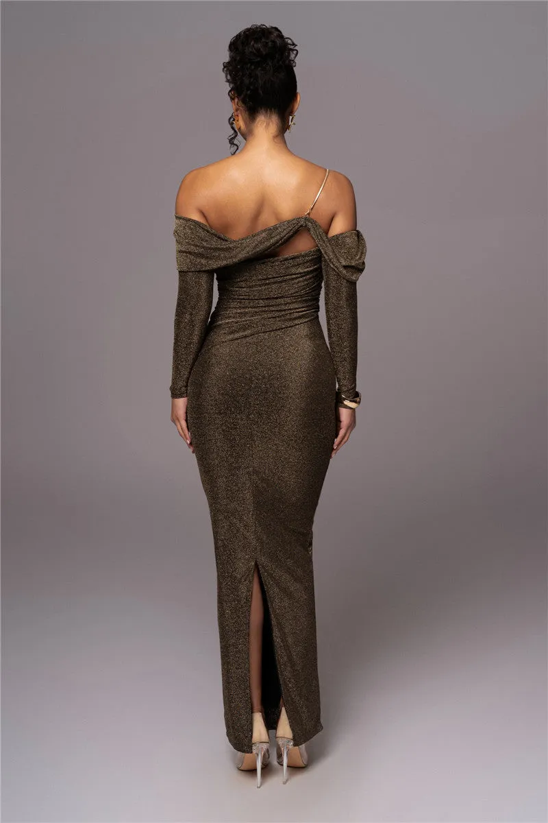 Eliza Woman Off-shoulder Long Sleeve Sexy Maxi Dress