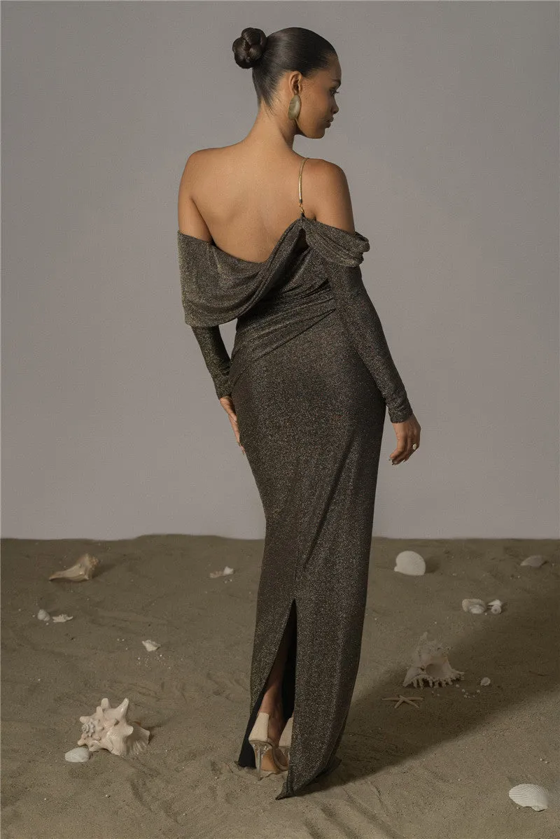 Eliza Woman Off-shoulder Long Sleeve Sexy Maxi Dress