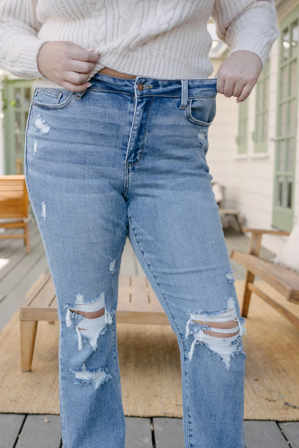 Faye Stone Wash Ripped Bootcut Jeans - PLUS
