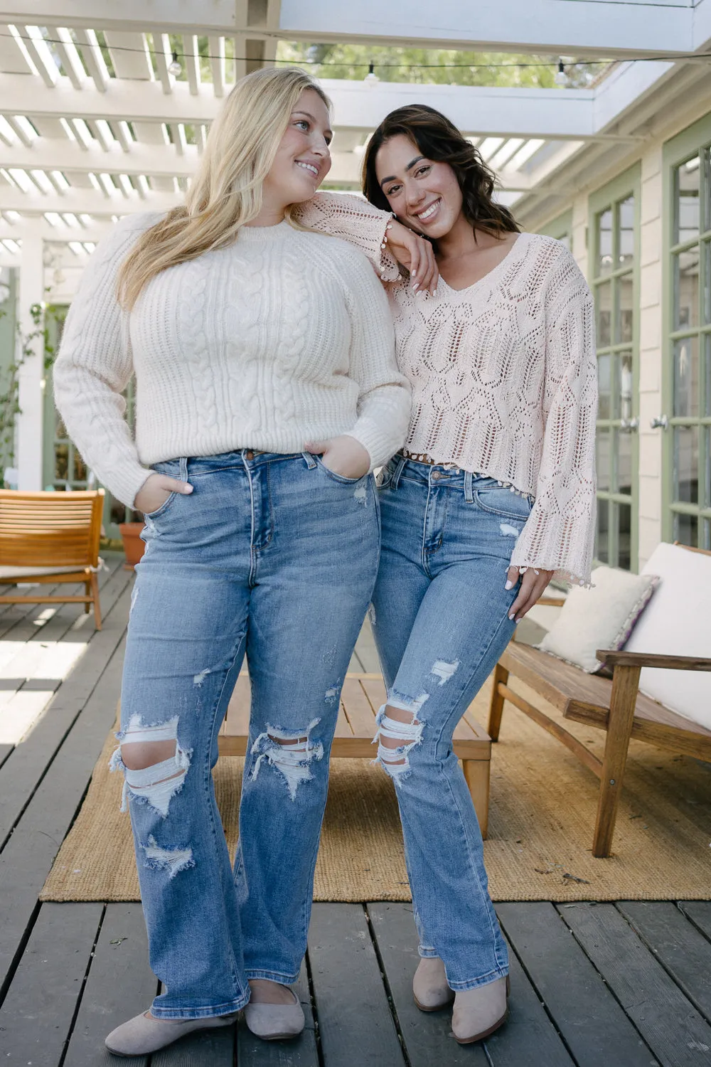 Faye Stone Wash Ripped Bootcut Jeans - PLUS