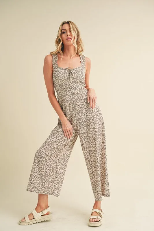 Floral Sweetheart Neck Wide Leg Jumpsuit