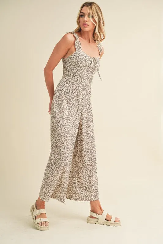 Floral Sweetheart Neck Wide Leg Jumpsuit