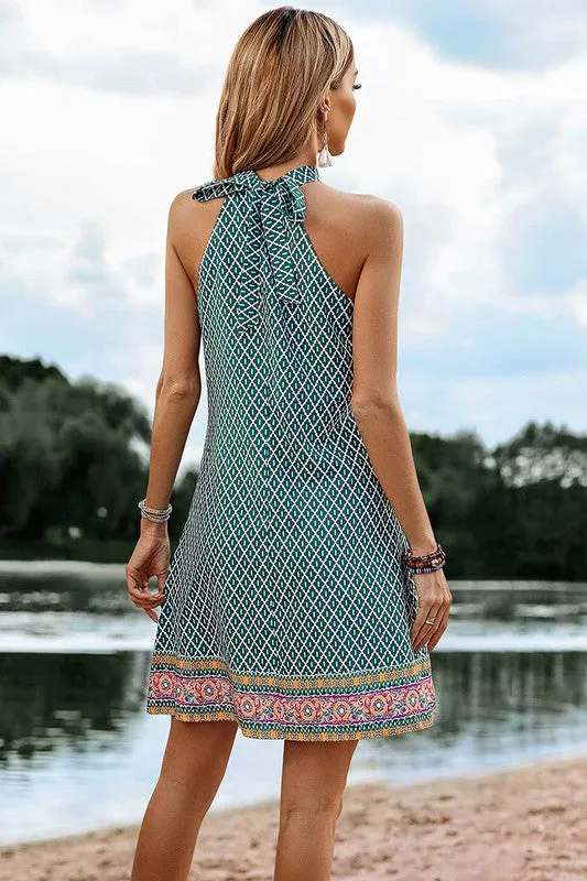 Geo Green Mock Neck Dress