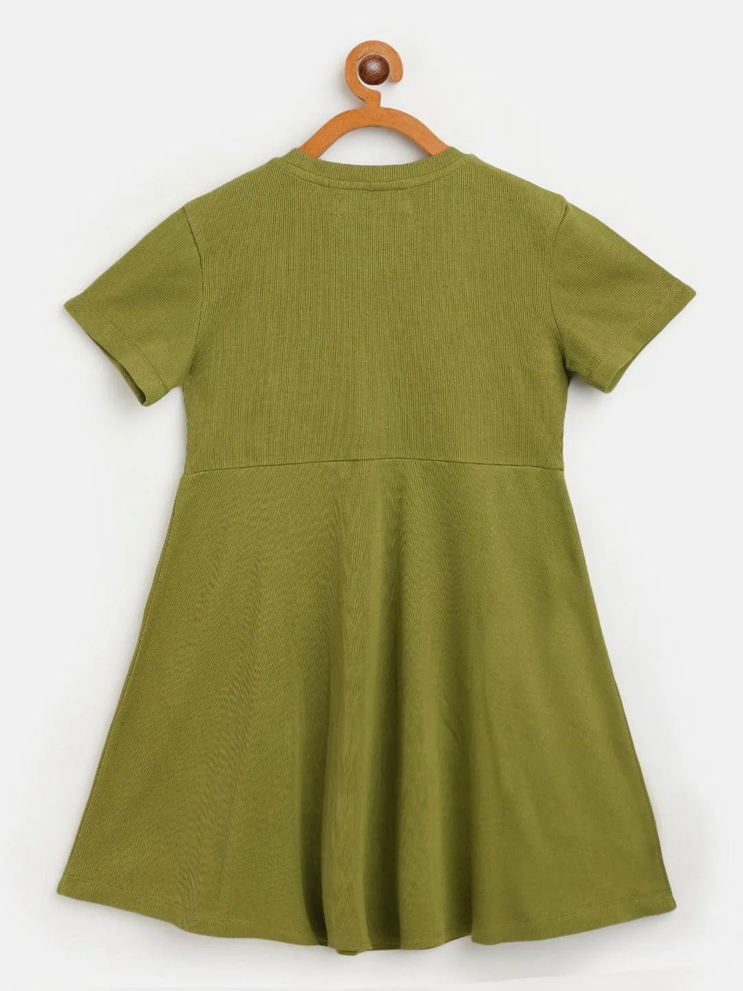 Girls Green Rib Midi Skater Dress