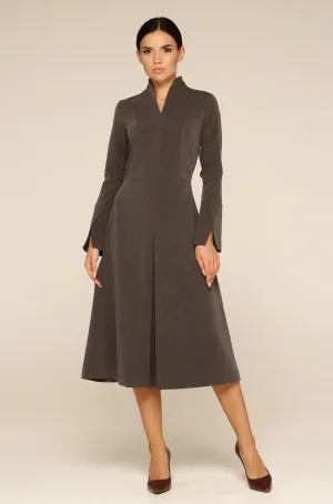 Gray high neck fit and flare midi dress