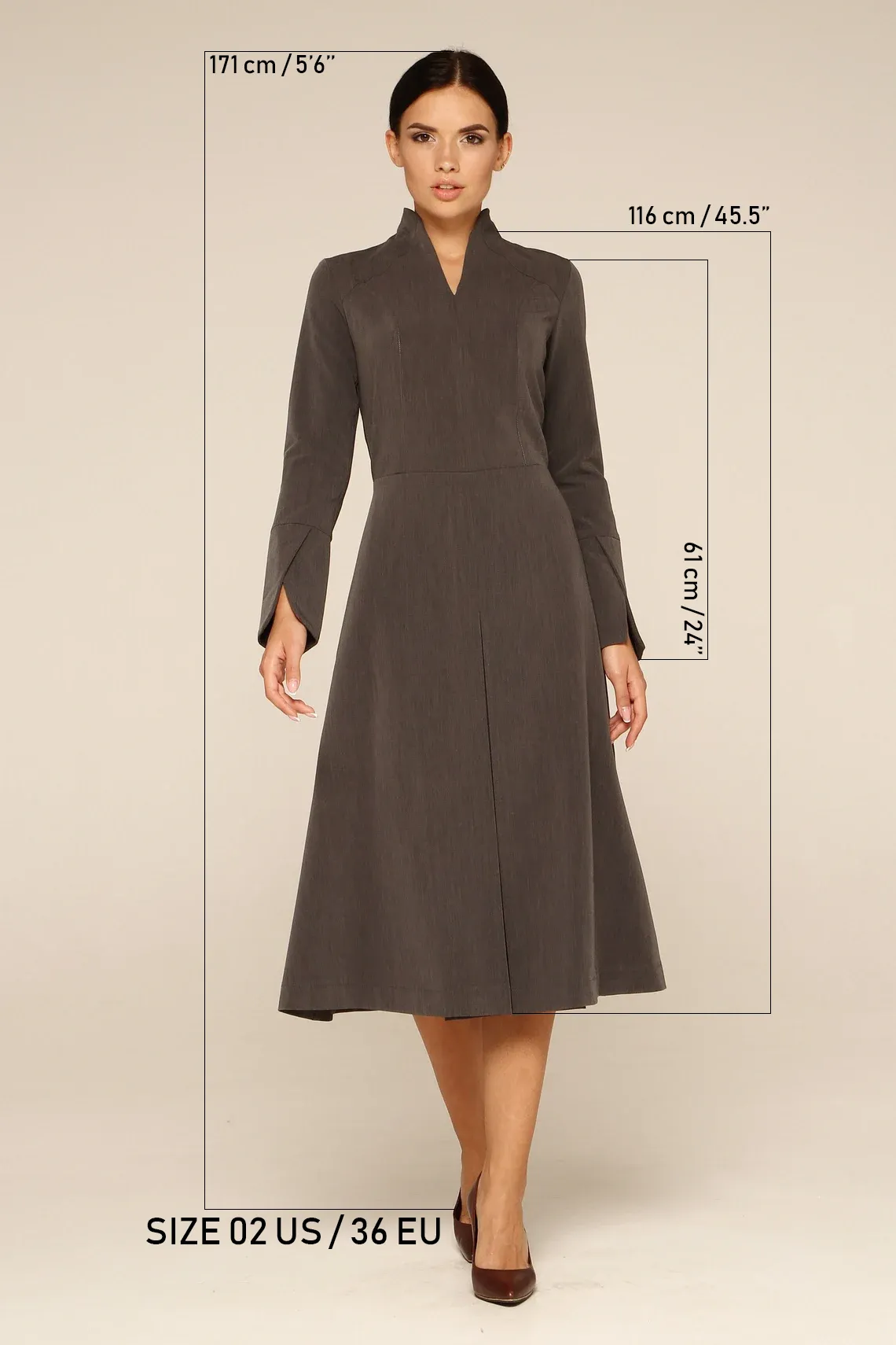 Gray high neck fit and flare midi dress