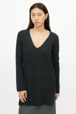 Grey Wool & Cashmere V-Neck Sweater