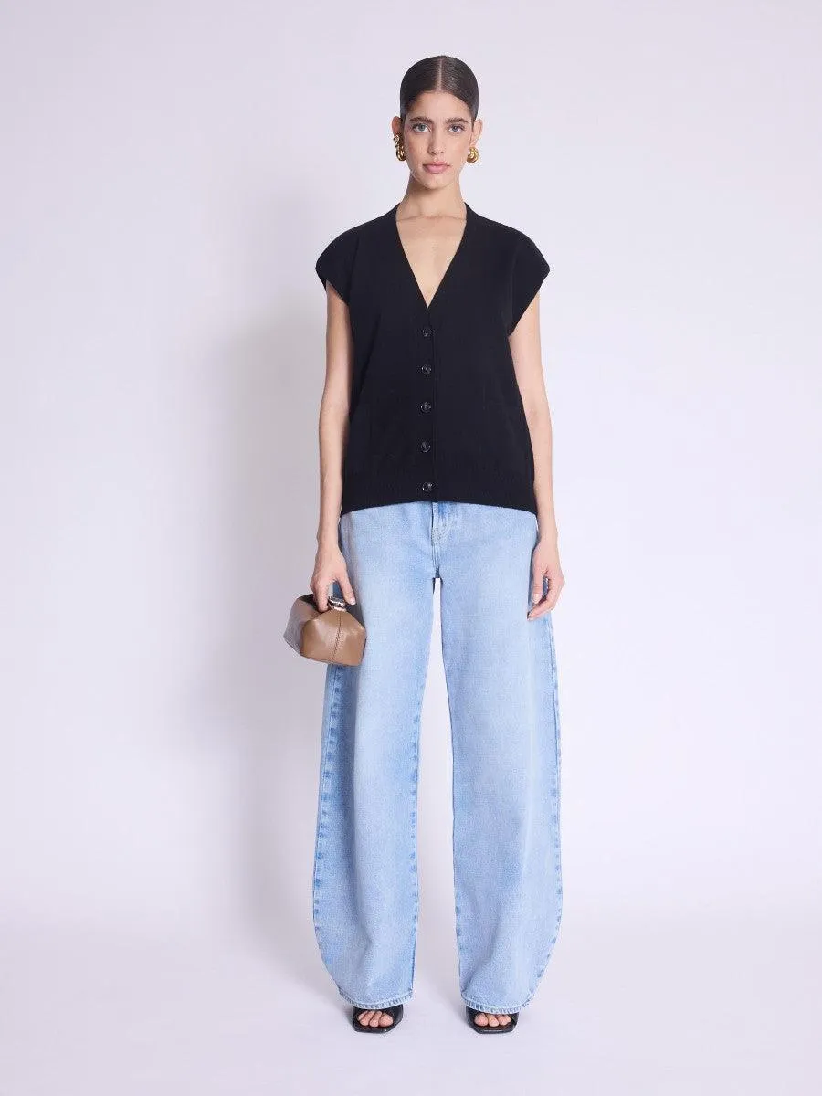 Gustave Sleeveless Black V-Neck Buttoned Cardigan