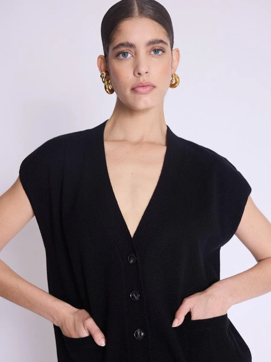Gustave Sleeveless Black V-Neck Buttoned Cardigan