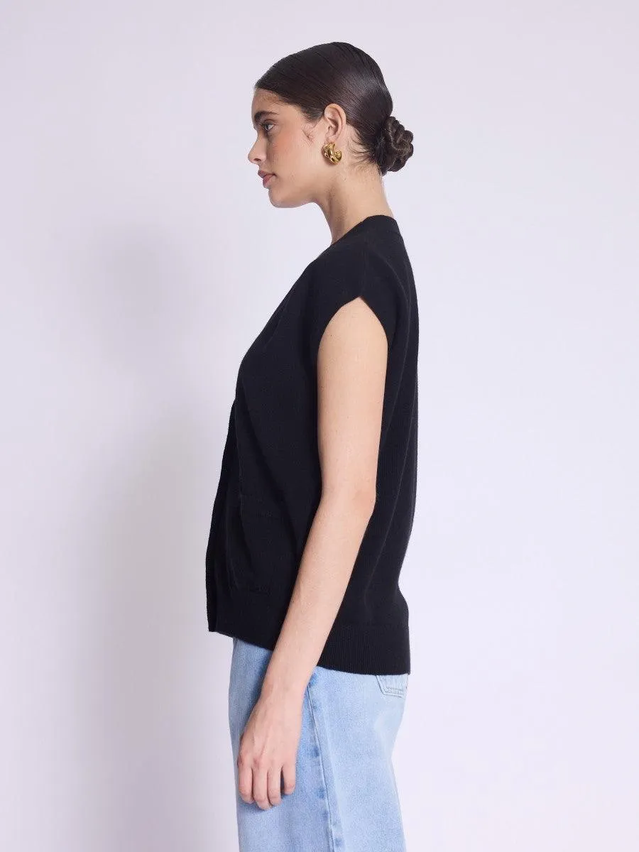 Gustave Sleeveless Black V-Neck Buttoned Cardigan