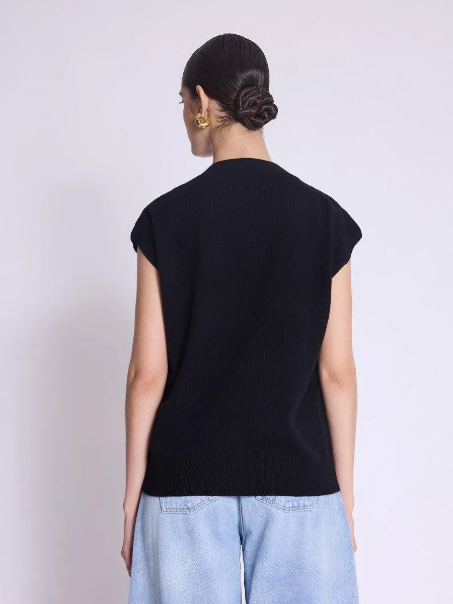 Gustave Sleeveless Black V-Neck Buttoned Cardigan