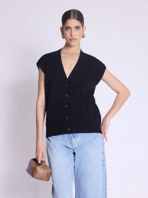 Gustave Sleeveless Black V-Neck Buttoned Cardigan