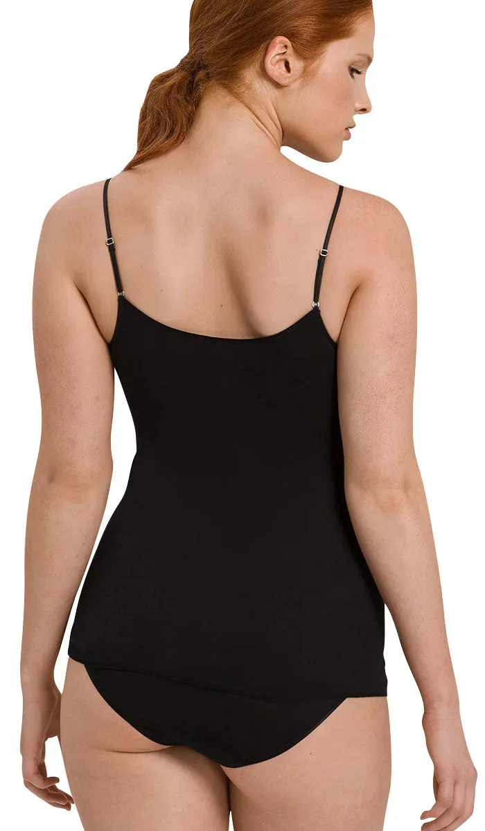 Hanro 100% Cotton Singlet V Neck in Black 1601