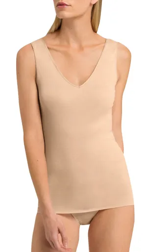 Hanro 100% Cotton Singlet V Neck with Wide Straps in Beige 1602
