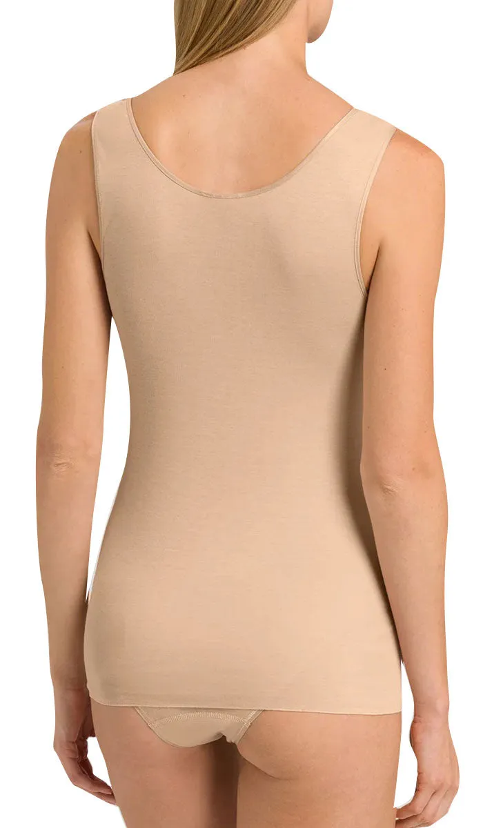 Hanro 100% Cotton Singlet V Neck with Wide Straps in Beige 1602