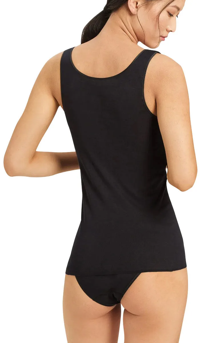 Hanro 100% Cotton Singlet V Neck with Wide Straps in Black 1602