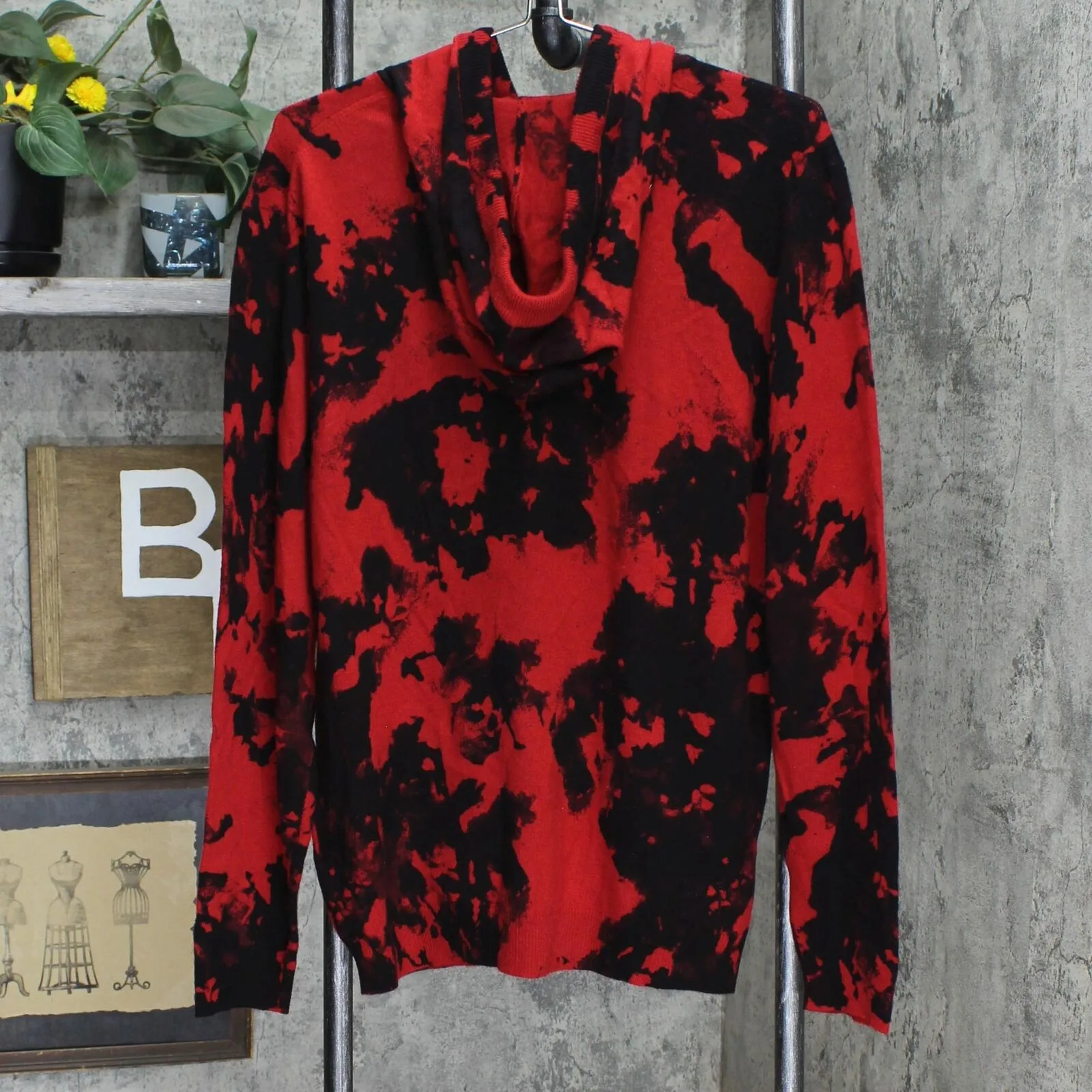 Inc International Concepts Tie-Dye Cashmere Blend Sweater Hoodie Red Wash XL