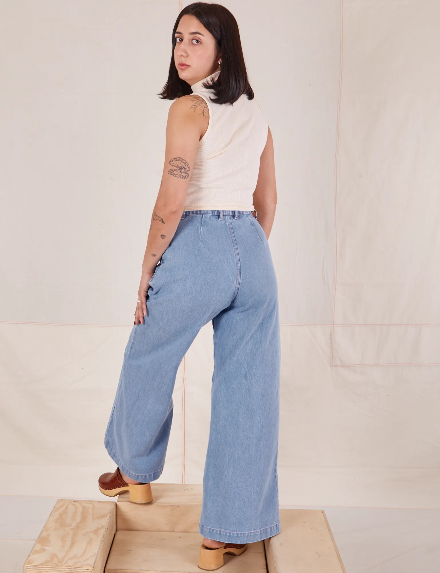 Indigo Wide Leg Trousers - Light Wash