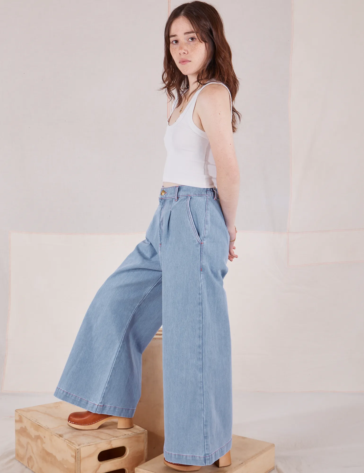Indigo Wide Leg Trousers - Light Wash