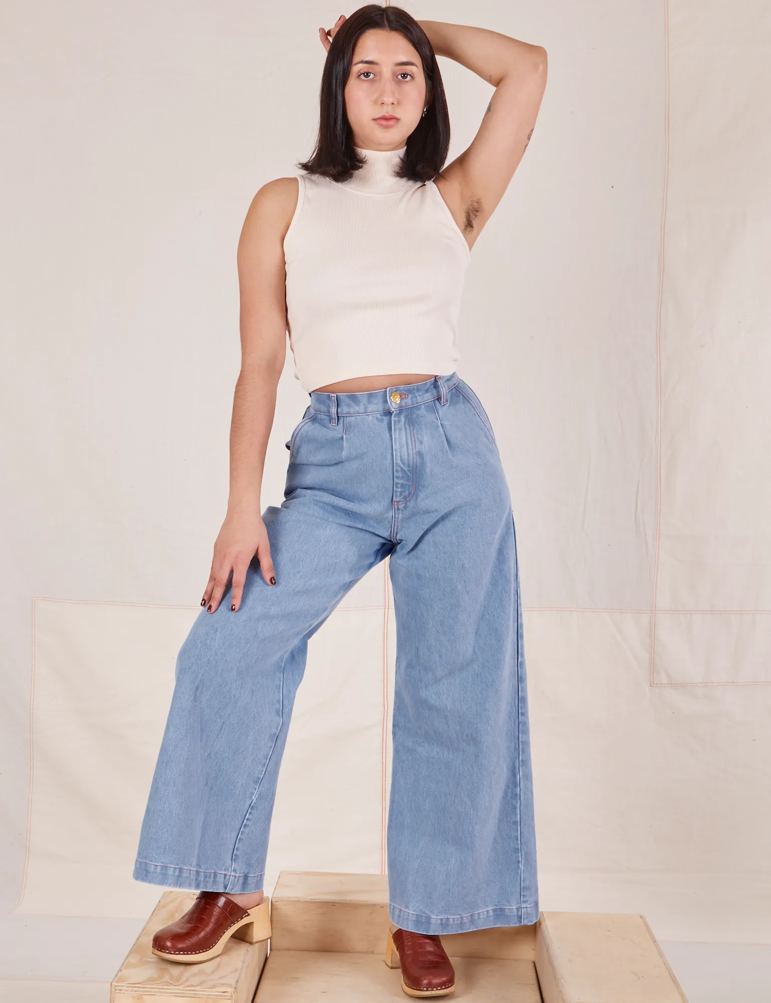 Indigo Wide Leg Trousers - Light Wash