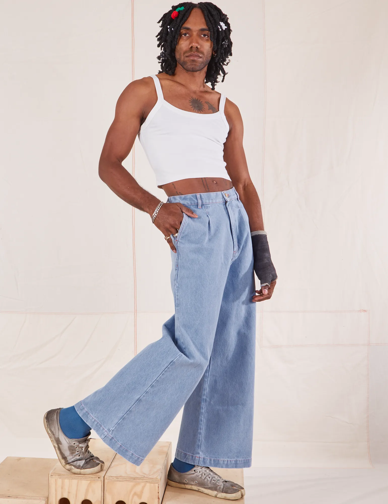 Indigo Wide Leg Trousers - Light Wash