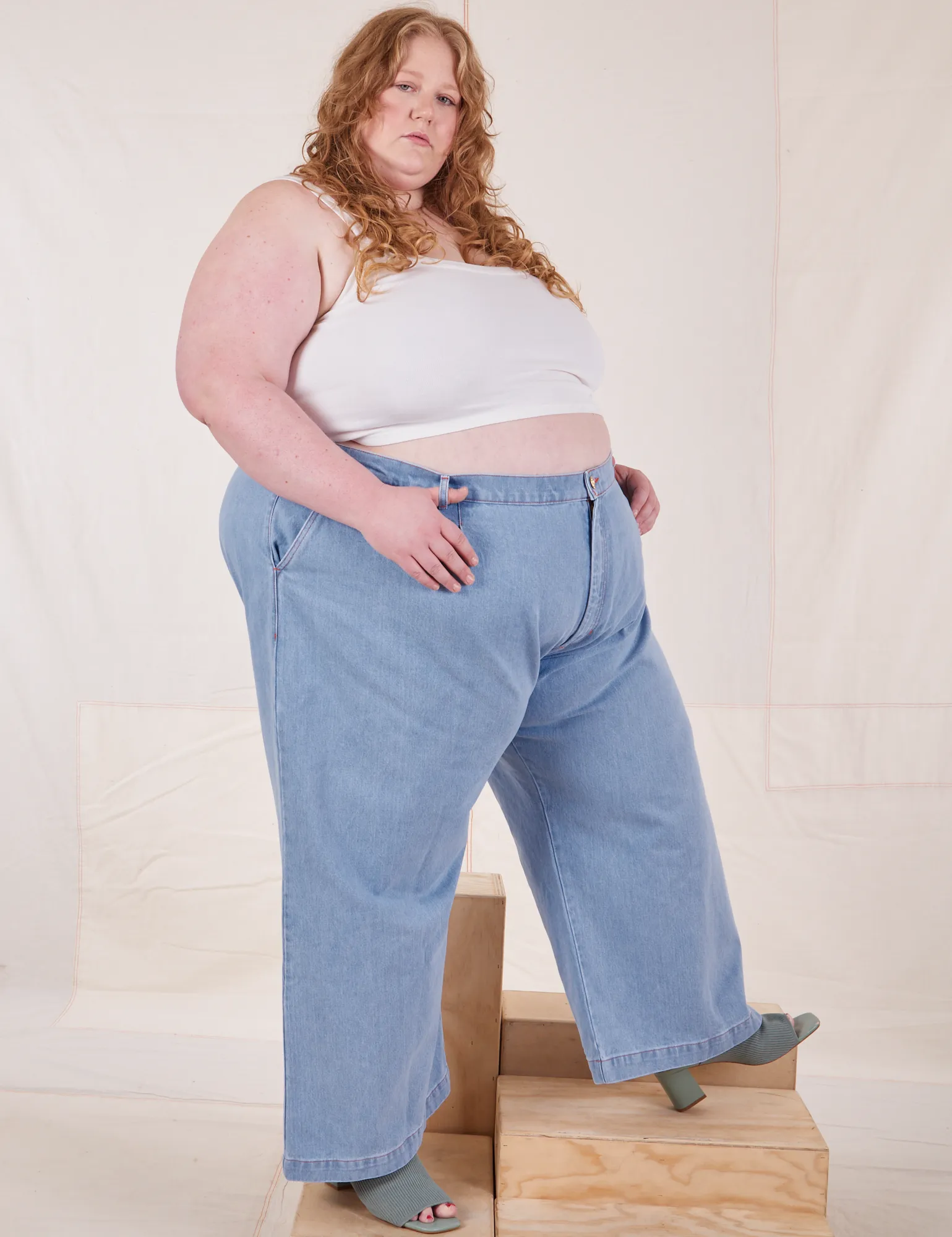 Indigo Wide Leg Trousers - Light Wash