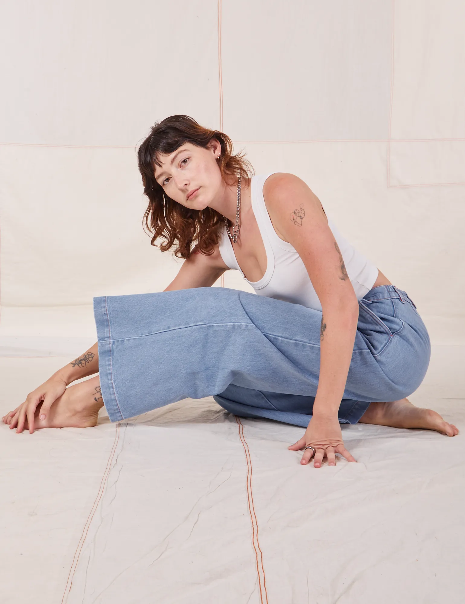 Indigo Wide Leg Trousers - Light Wash