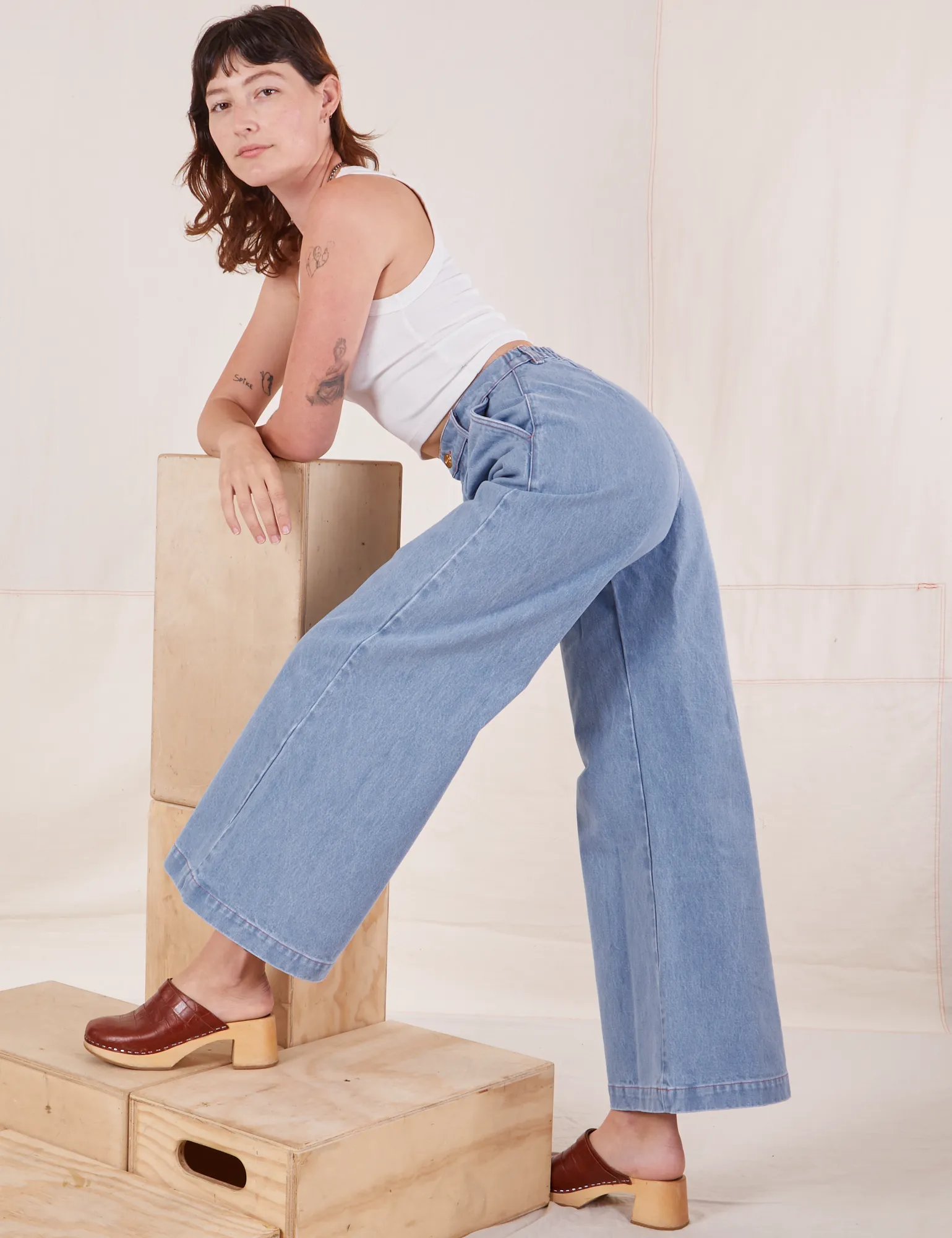 Indigo Wide Leg Trousers - Light Wash