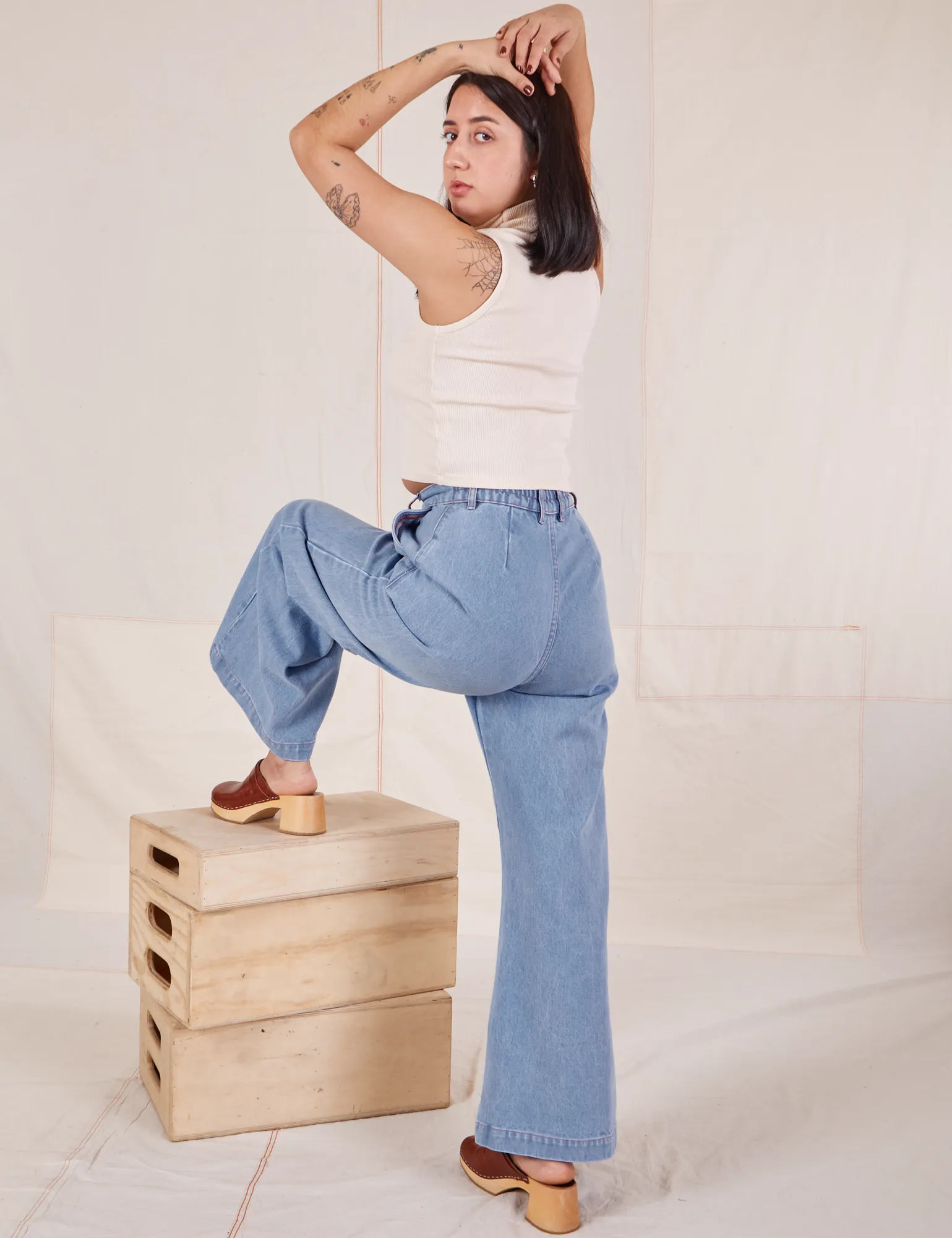 Indigo Wide Leg Trousers - Light Wash