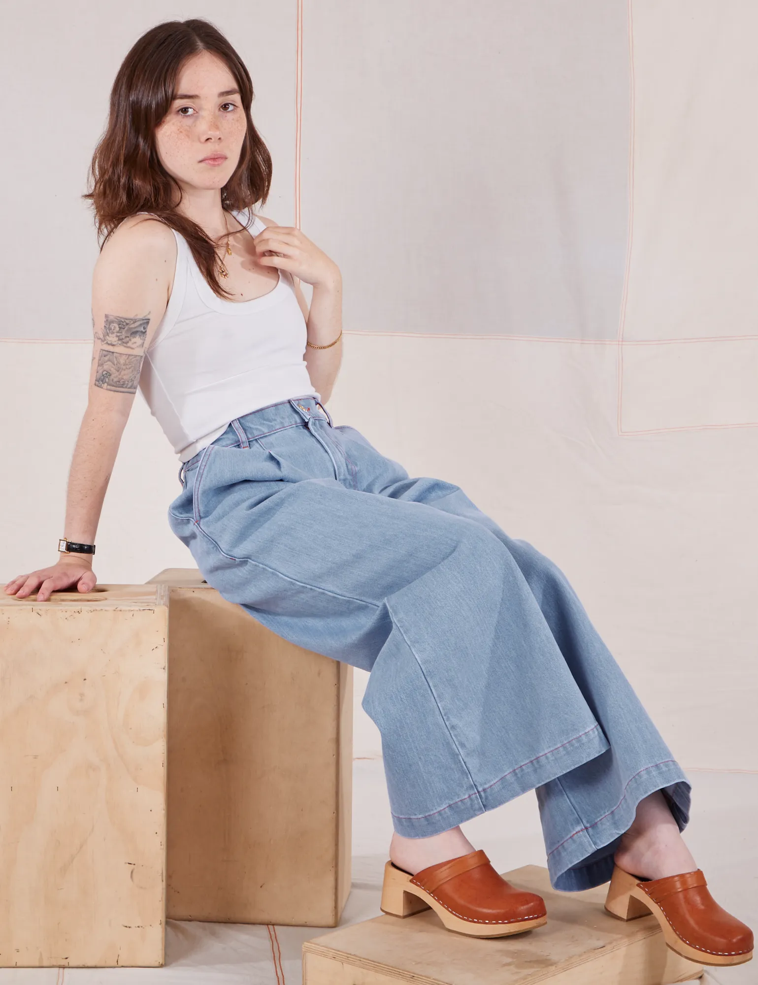 Indigo Wide Leg Trousers - Light Wash