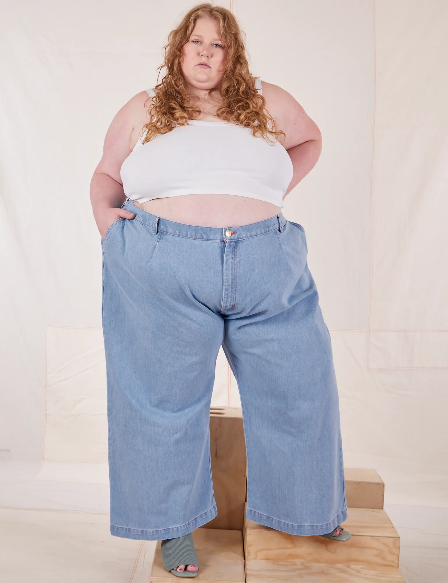 Indigo Wide Leg Trousers - Light Wash
