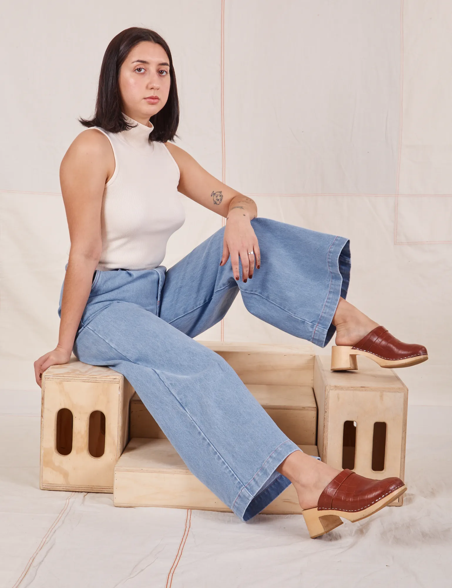 Indigo Wide Leg Trousers - Light Wash