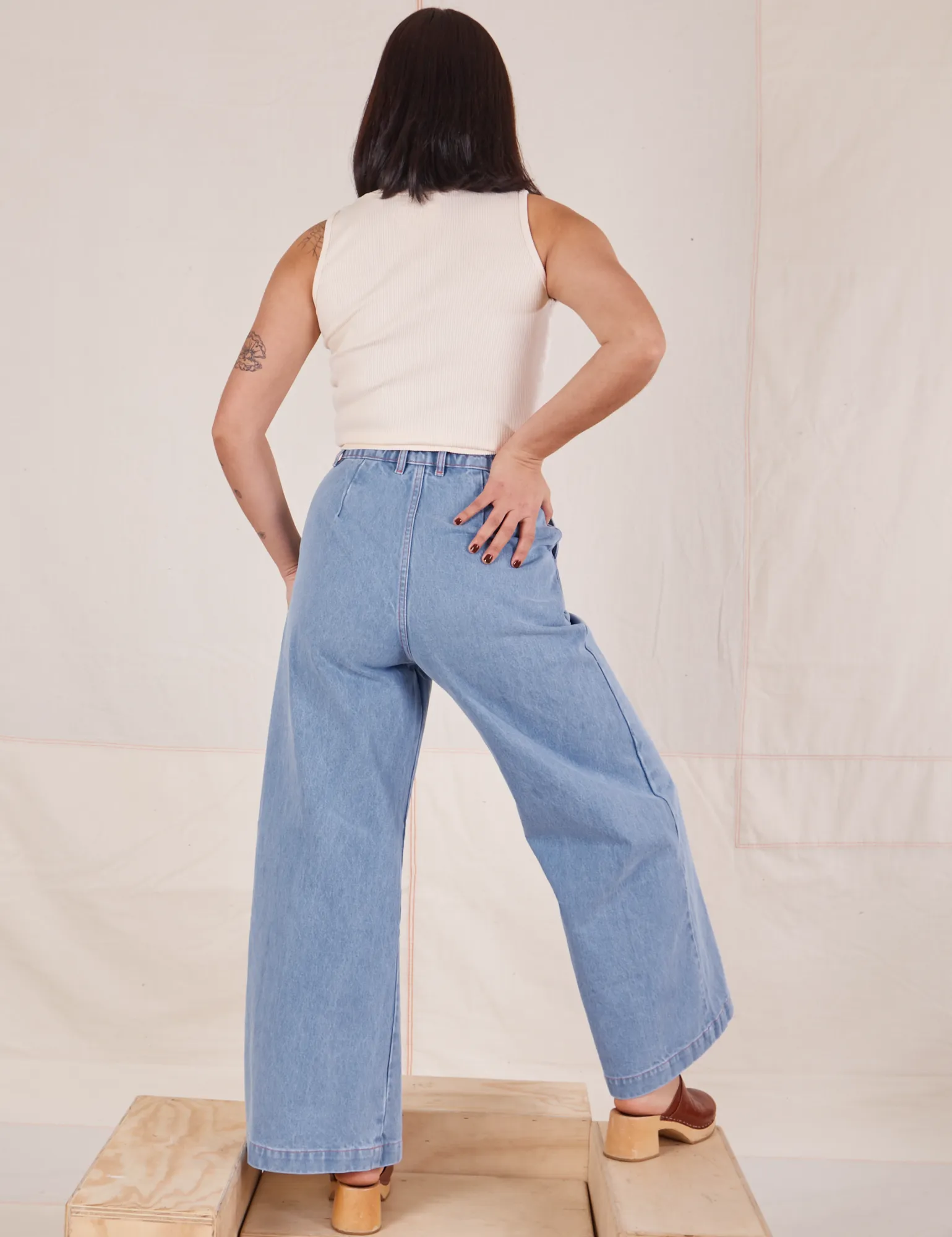 Indigo Wide Leg Trousers - Light Wash
