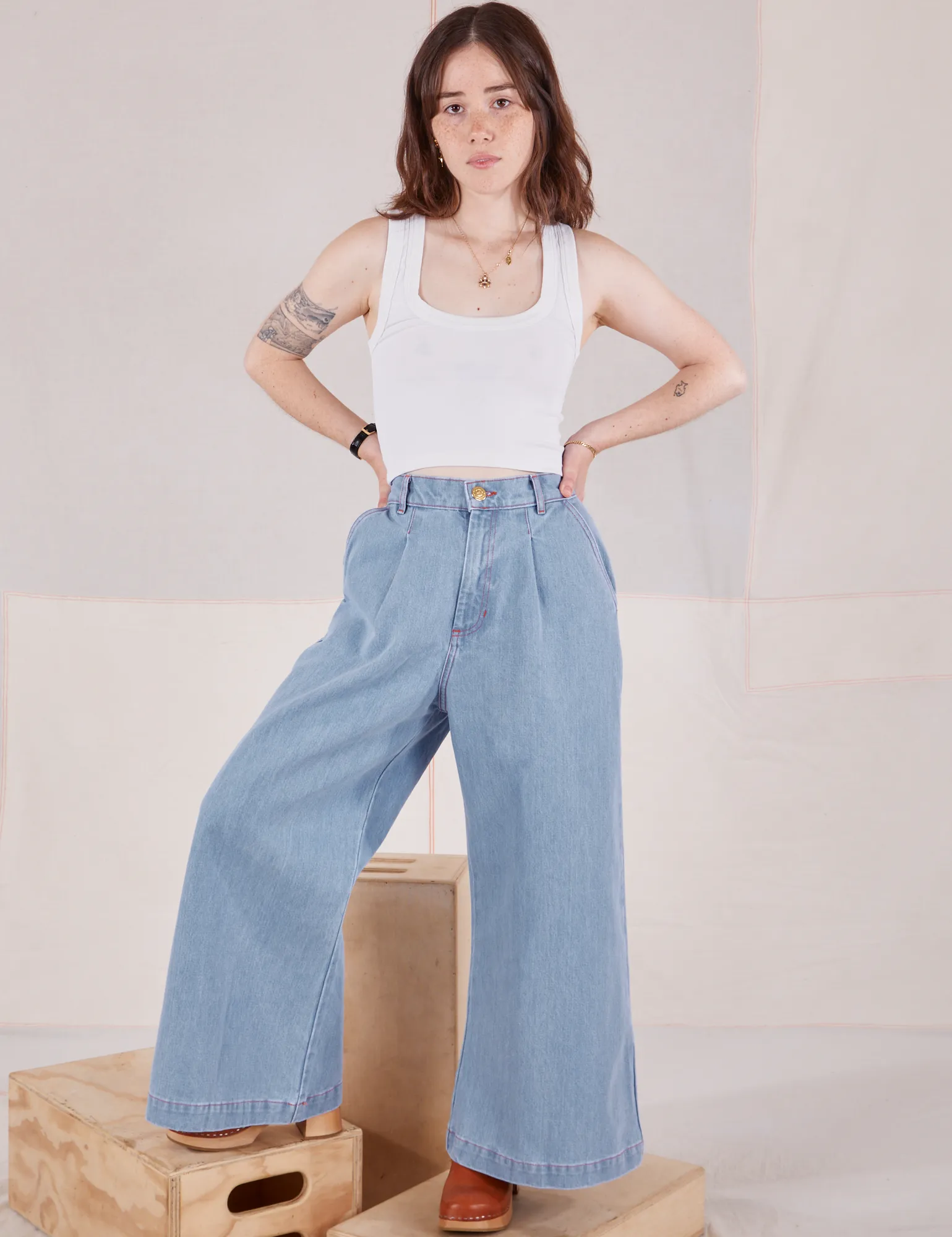 Indigo Wide Leg Trousers - Light Wash