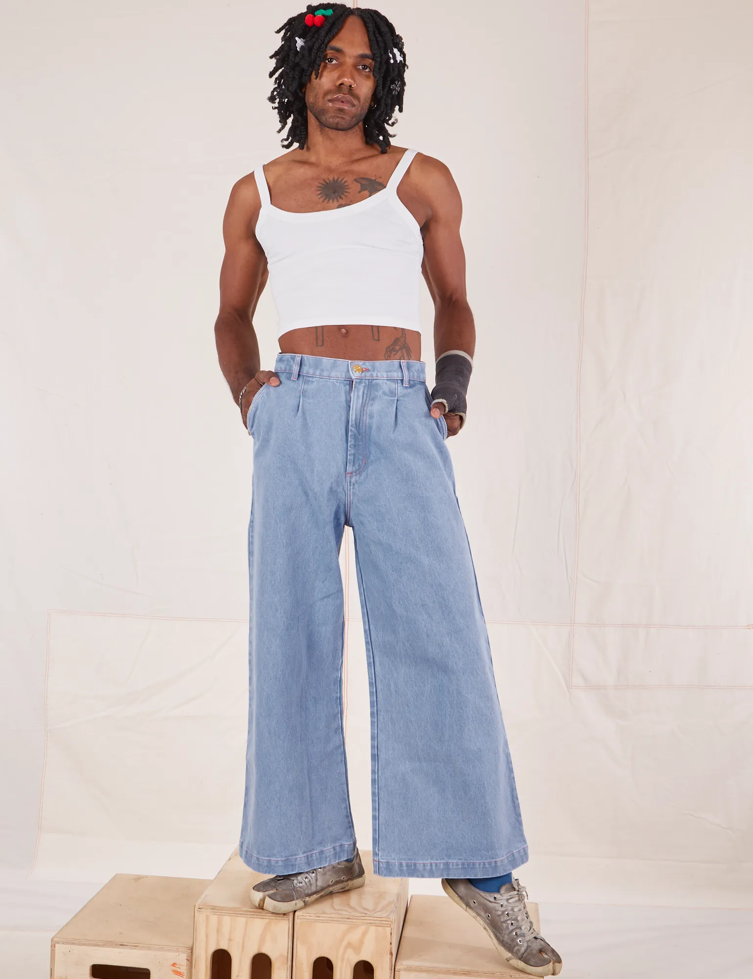 Indigo Wide Leg Trousers - Light Wash