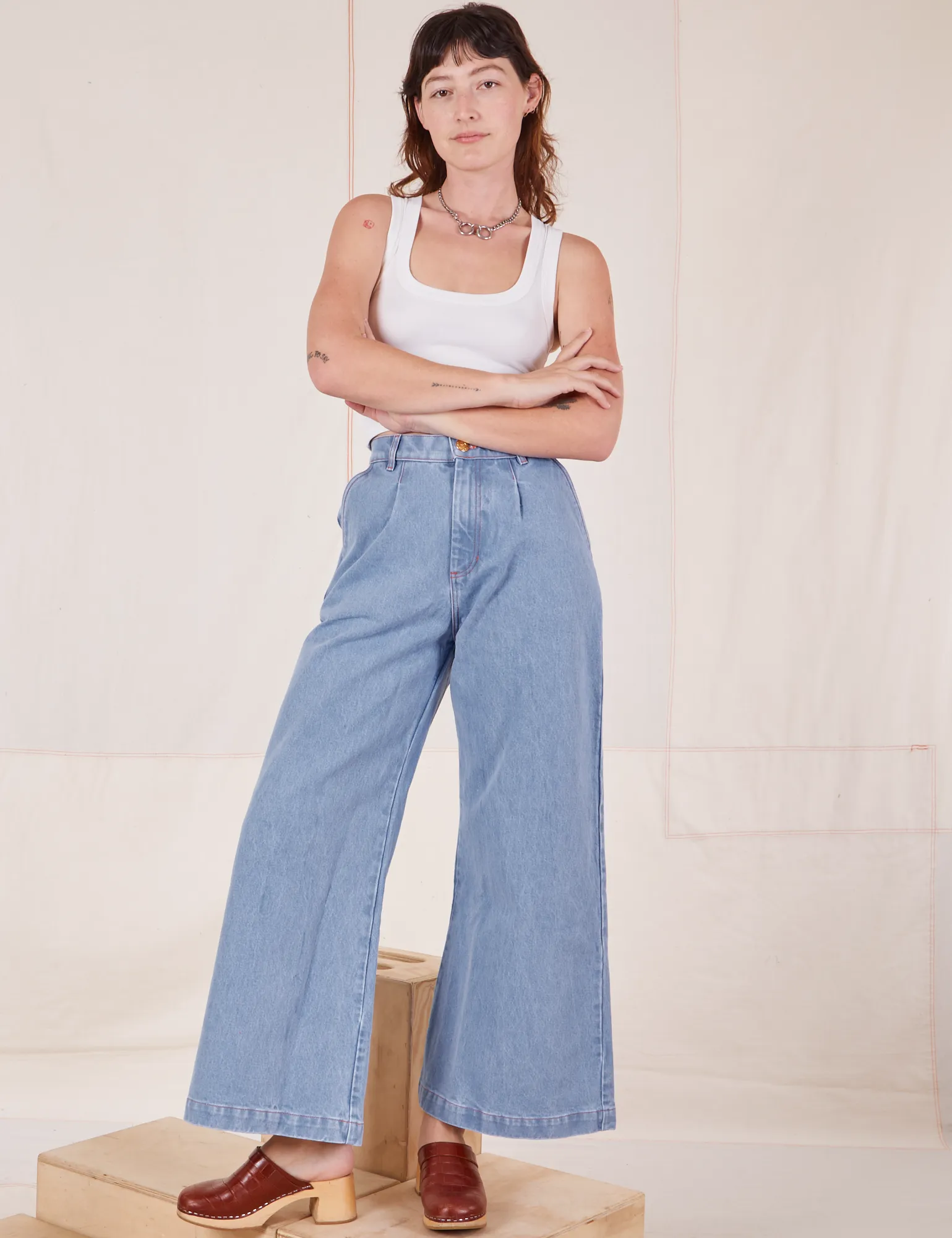 Indigo Wide Leg Trousers - Light Wash