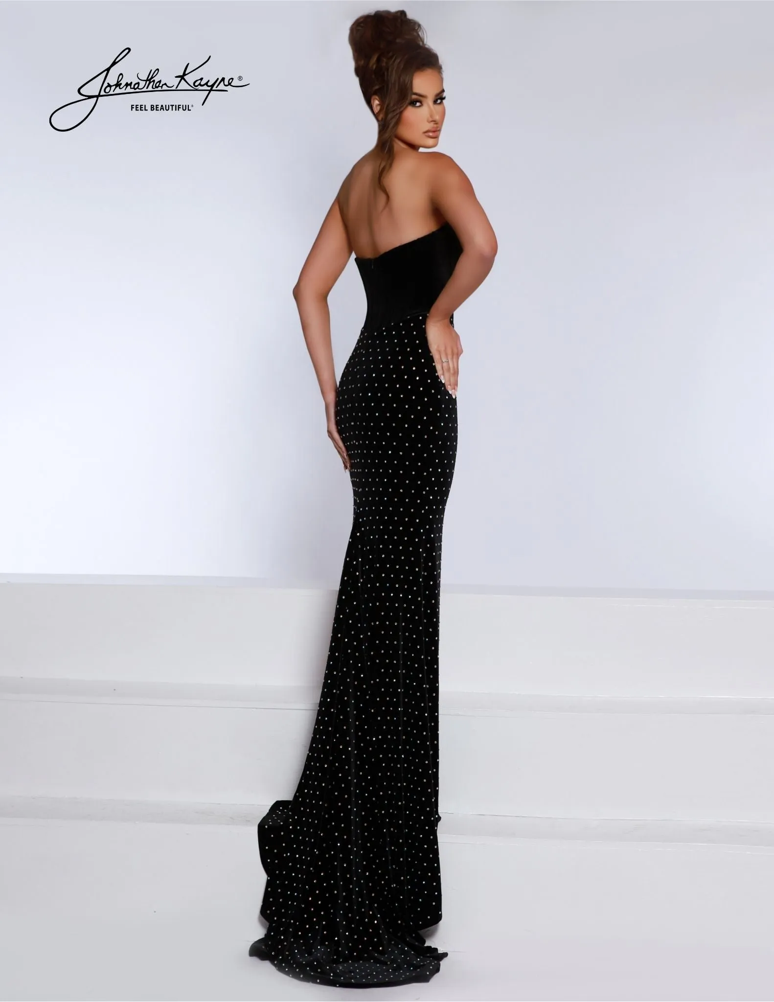 Johnathan Kayne 2860 Evening Gown velvet sweetheart neckline, soft and elegant sleeves