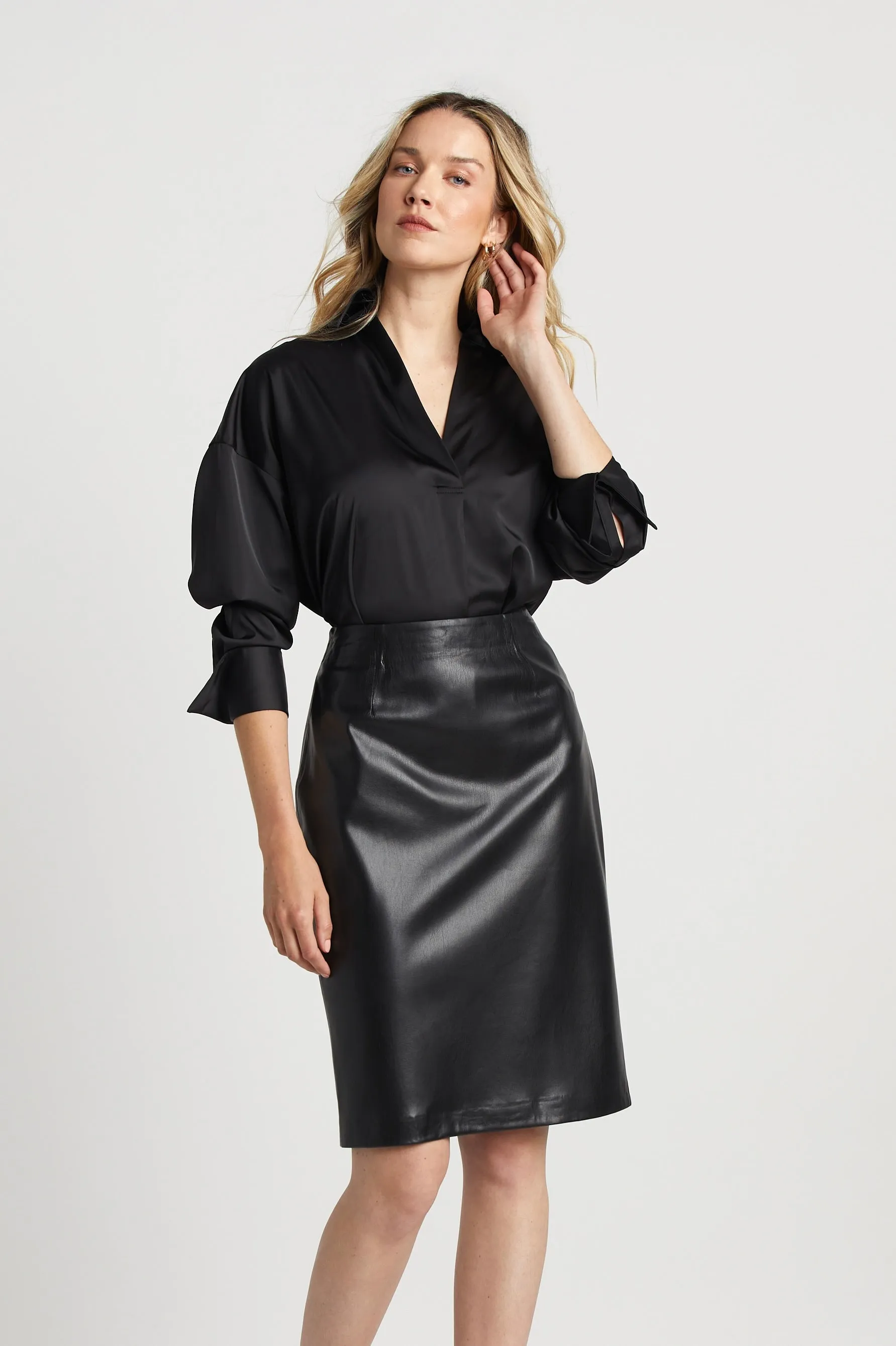 Kay Popover Satin Blouse With Long Cuffs - Black