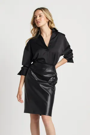 Kay Popover Satin Blouse With Long Cuffs - Black