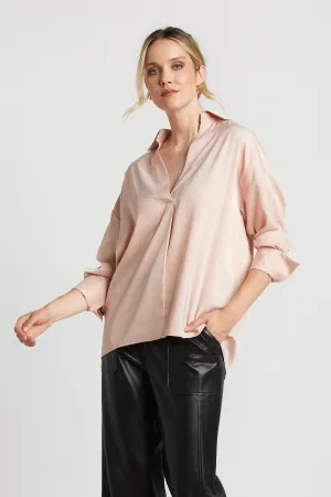 Kay Popover Satin Blouse With Long Cuffs - Rose