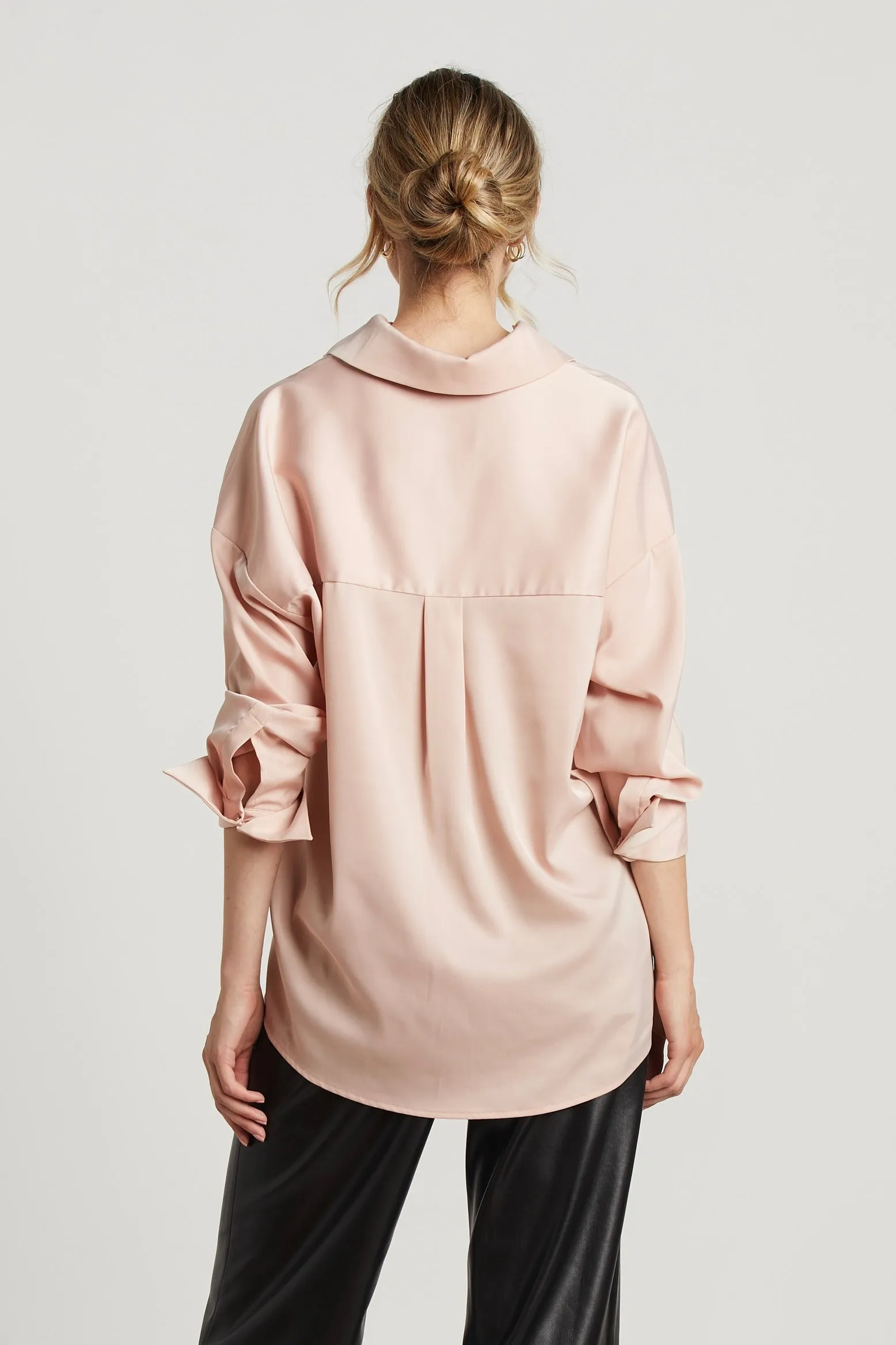 Kay Popover Satin Blouse With Long Cuffs - Rose