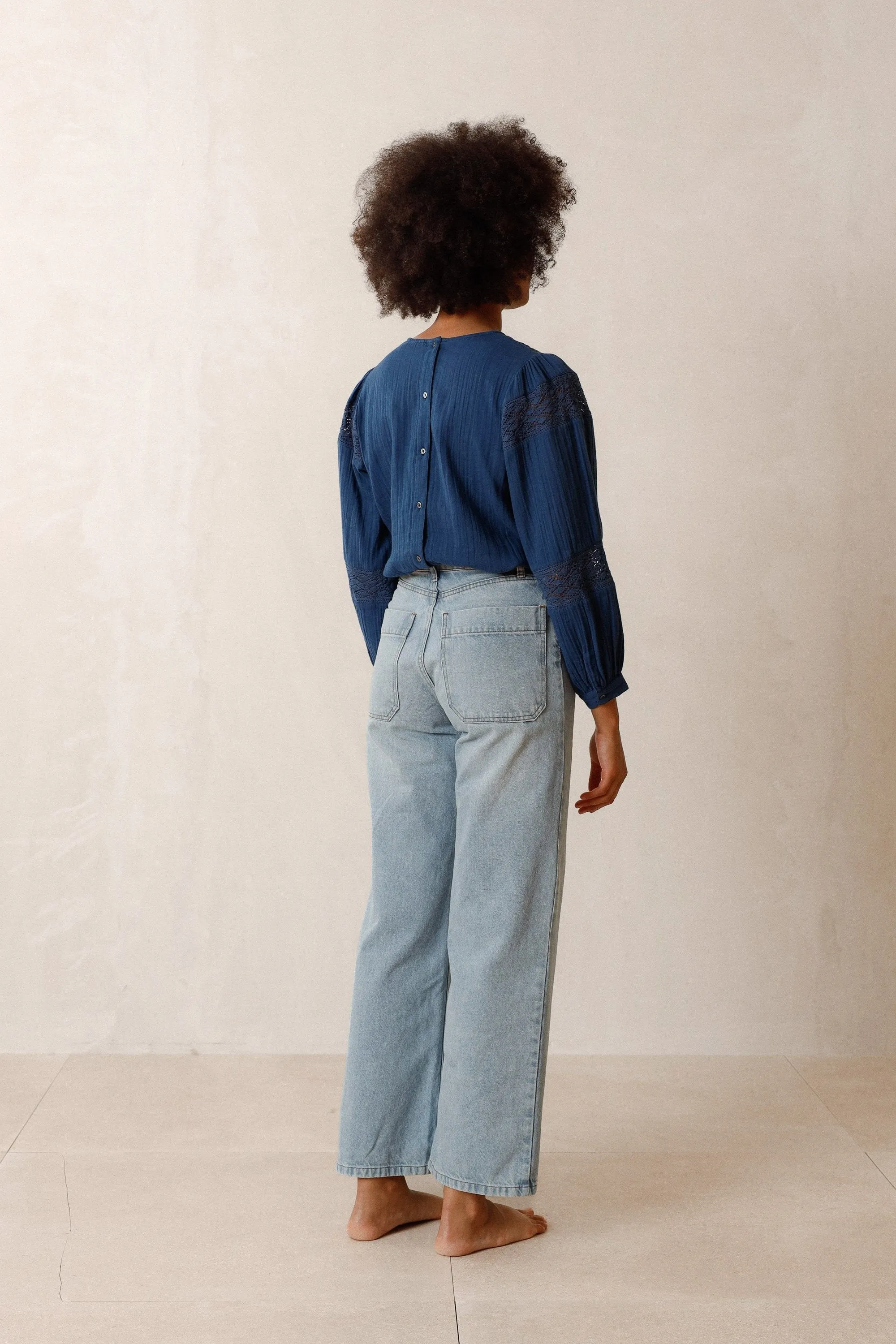 Lace Detail Blouse Indigo