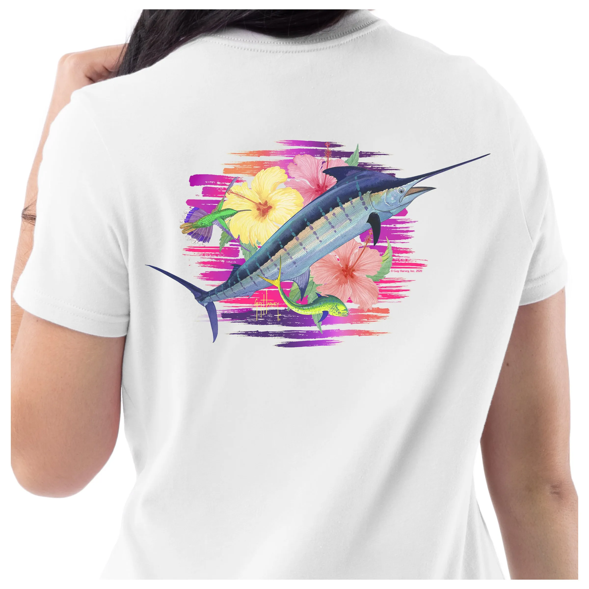 Ladies Flipping Flowers Short Sleeve V-Neck T-Shirt