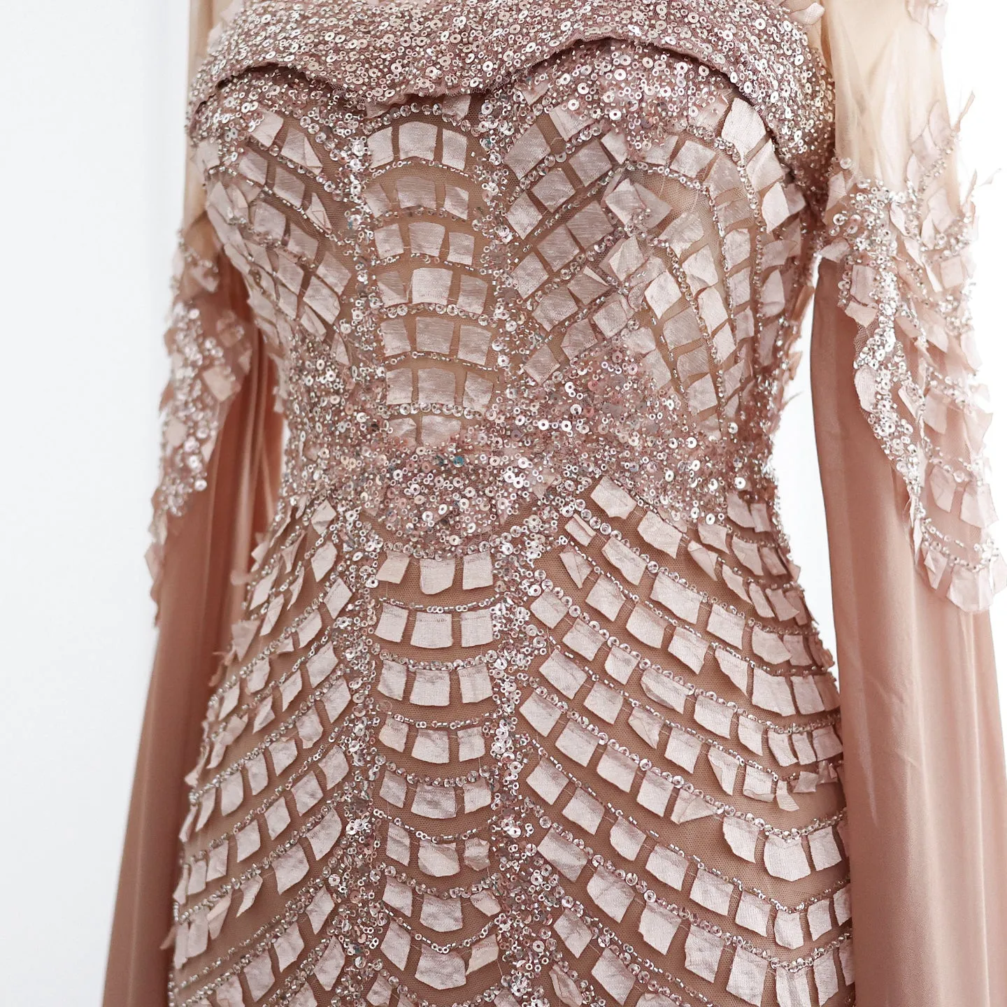 Luxury Orange Mermaid Evening Dress with Cape Sleeves SS002